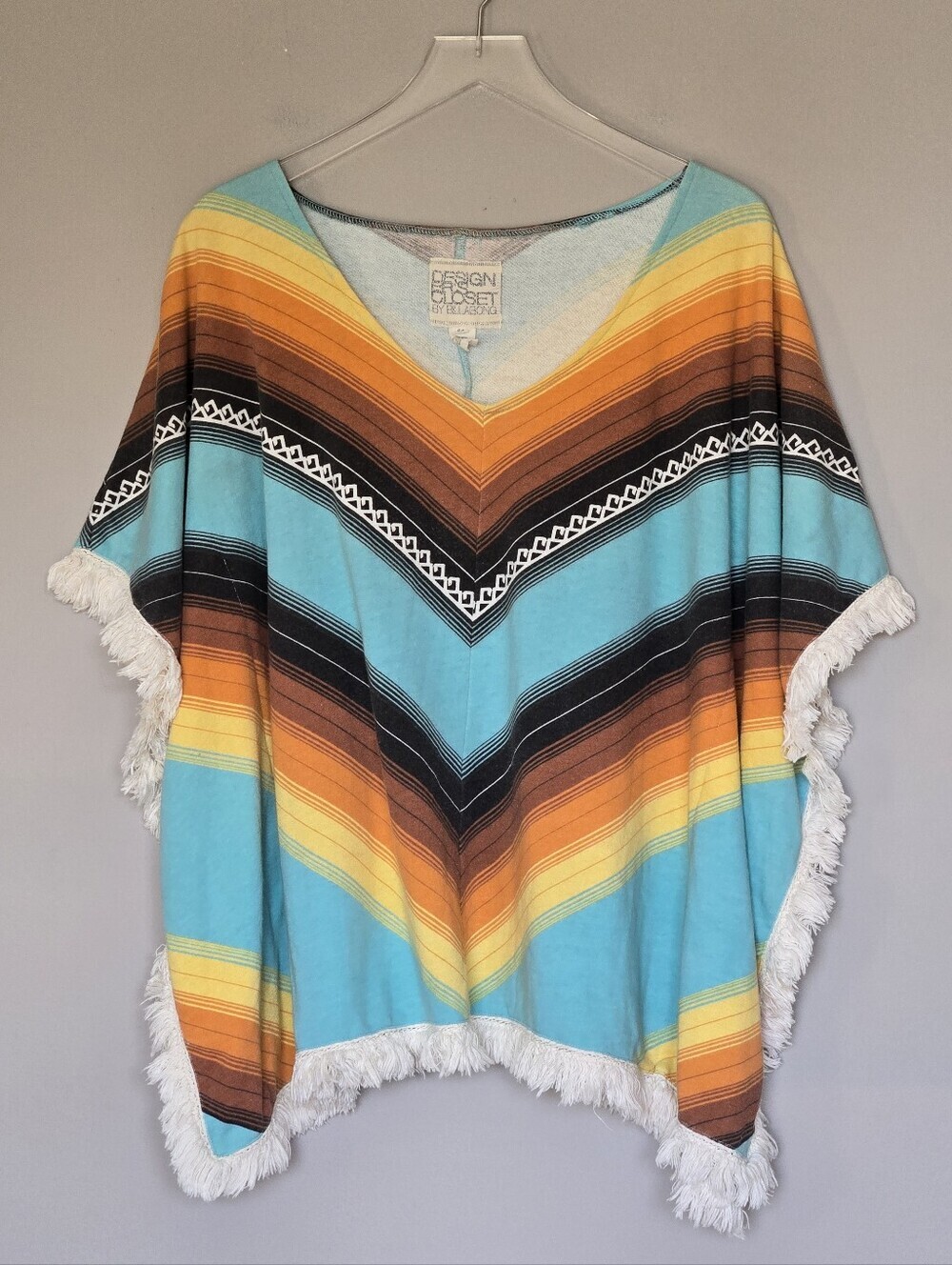 Billabong Western Boho Striped Fringe French Terry Poncho Beach Cover-Up S/M - Picture 10 of 10